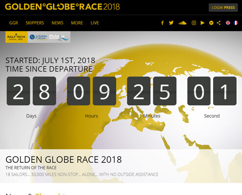 The homepage for the 2018 Golden Globe Race, built by Cloud Construct